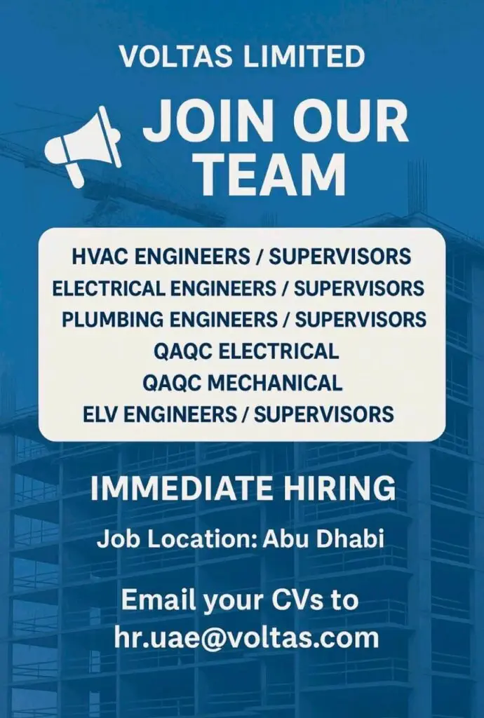 Voltas LLC Careers Abu Dhabi Latest Jobs 2025: Dates, Venues, and Key Details 1 Voltas LLC Careers Dubai Latest Jobs 2025: Dates, Venues, and Key Details