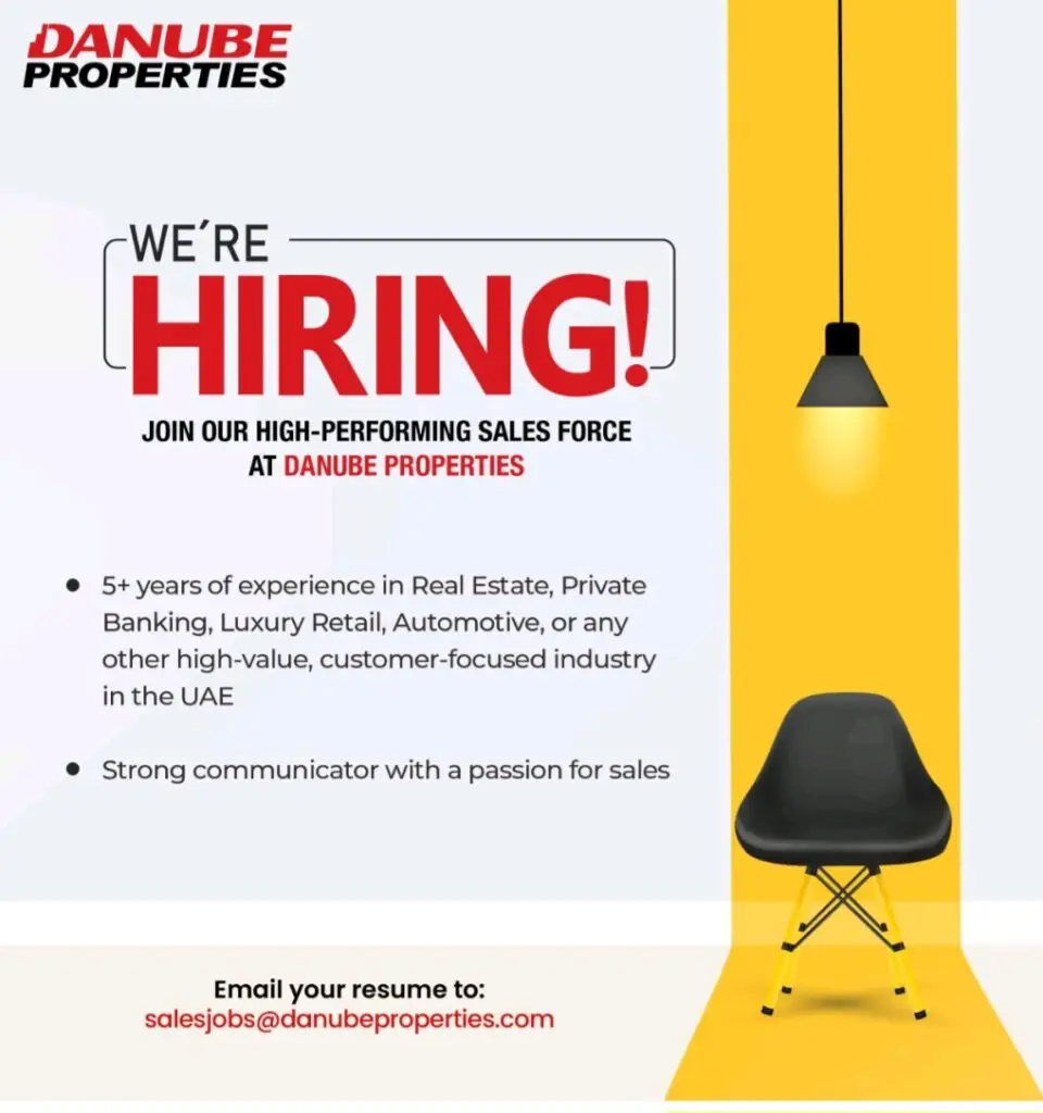 We're Hiring! Join Danube Properties' High-Performing Sales Force 1 We're Hiring! Join Danube Properties' High-Performing Sales Force