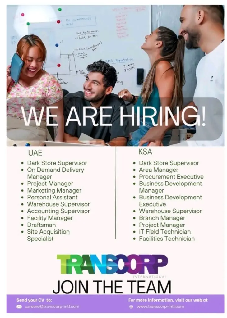 Transcorp International is Hiring in UAE and KSA – Multiple Job Openings Available! 2025 1 Transcorp International is Hiring in UAE and KSA – Multiple Job Openings Available! 2025