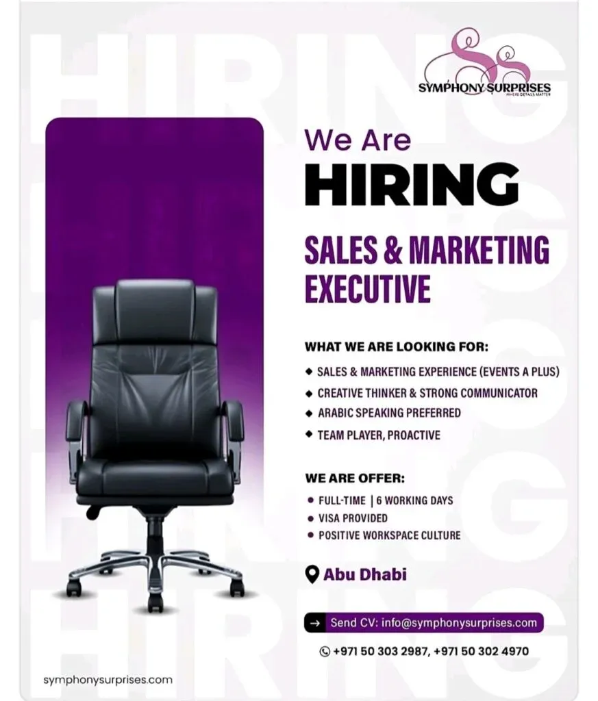 Unlock Your Career: Sales & Marketing Executive Role at Symphony Surprises Events, Abu Dhabi