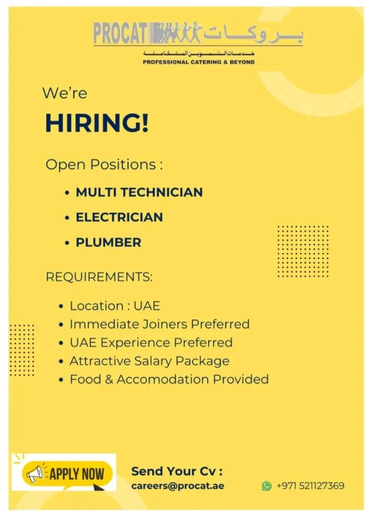 Procat Catering Open Day Recruitment in Dubai 2025: Dates, Venues, and Key Details 1 Procat Catering Open Day Recruitment in Dubai 2025: Dates, Venues, and Key Details