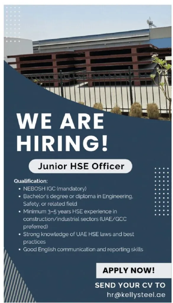 Unlock Your Career at Kelly Steel: Stores Incharge & Junior HSE Officer Openings in Ras Al Khaimah 2025 1 Unlock Your Career at Kelly Steel: Stores Incharge & Junior HSE Officer Openings in Ras Al Khaimah!