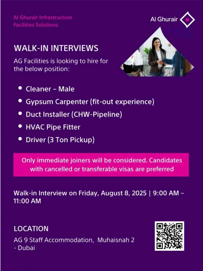 Your Chance to Build a Career in Dubai: AG Facilities Walk-In Interviews 2025 1 Your Chance to Build a Career in Dubai: AG Facilities Walk-In Interviews 2025