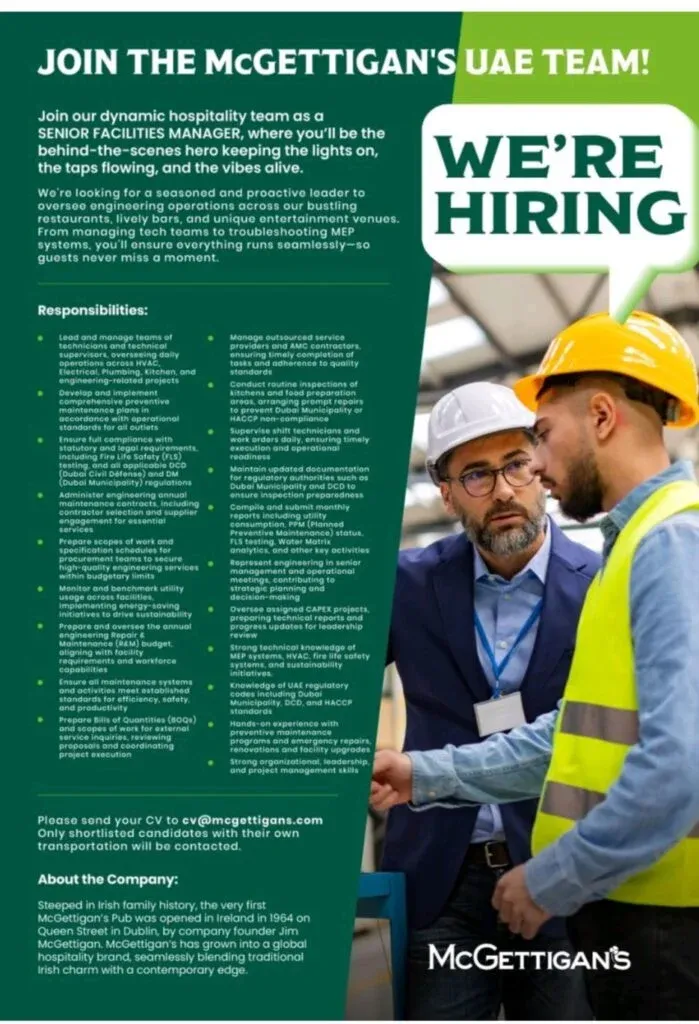 Join the Heart of Hospitality: Exciting Career Opportunities at McGettigan's UAE 2025 1 Exciting Career Opportunities at McGettigan's UAE