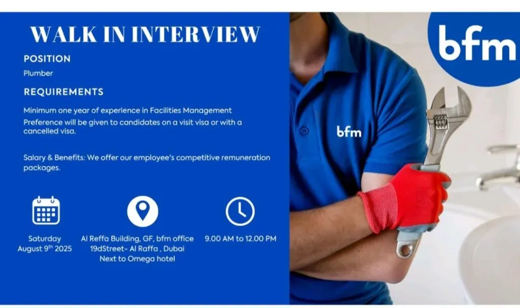 Land Your Dream Plumber Job in Dubai: Bloom Facilities Management Walk-In Interviews 1 Bloom Facilities Management Walk-In Interviews