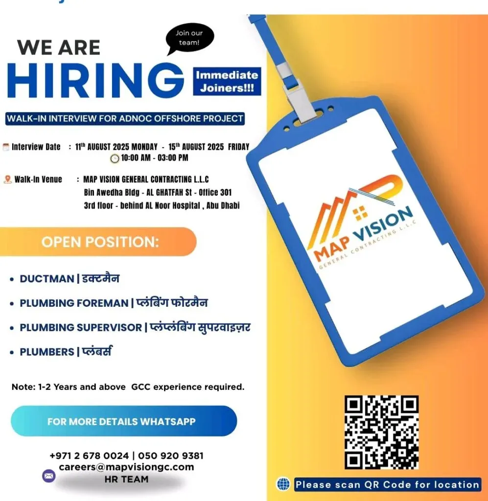 MAP Vision General Contracting LLC Walk-In Interviews for ADNOC Offshore Project 1 MAP Vision General Contracting LLC Walk-In Interviews for ADNOC Offshore Project