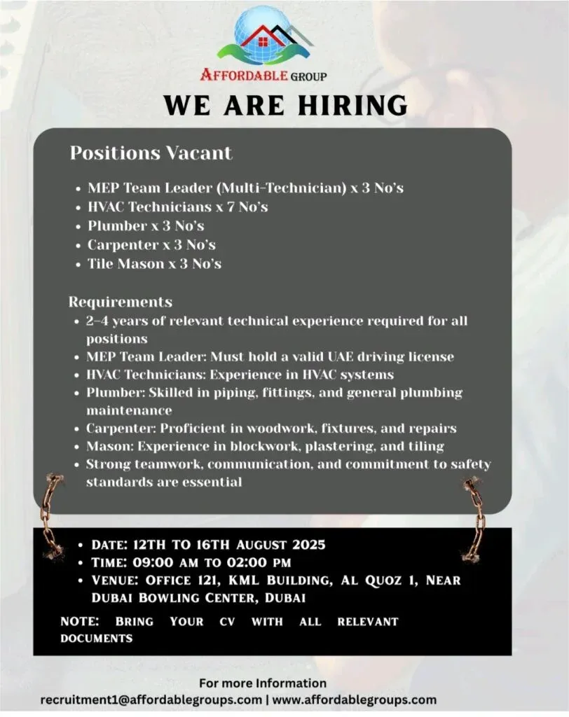 Affordable Group Walk in Interview in Dubai