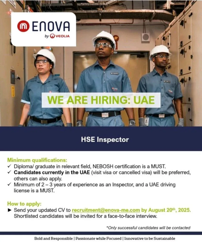 Unlock Your Career as an HSE Inspector with Enova by Veolia in Dubai