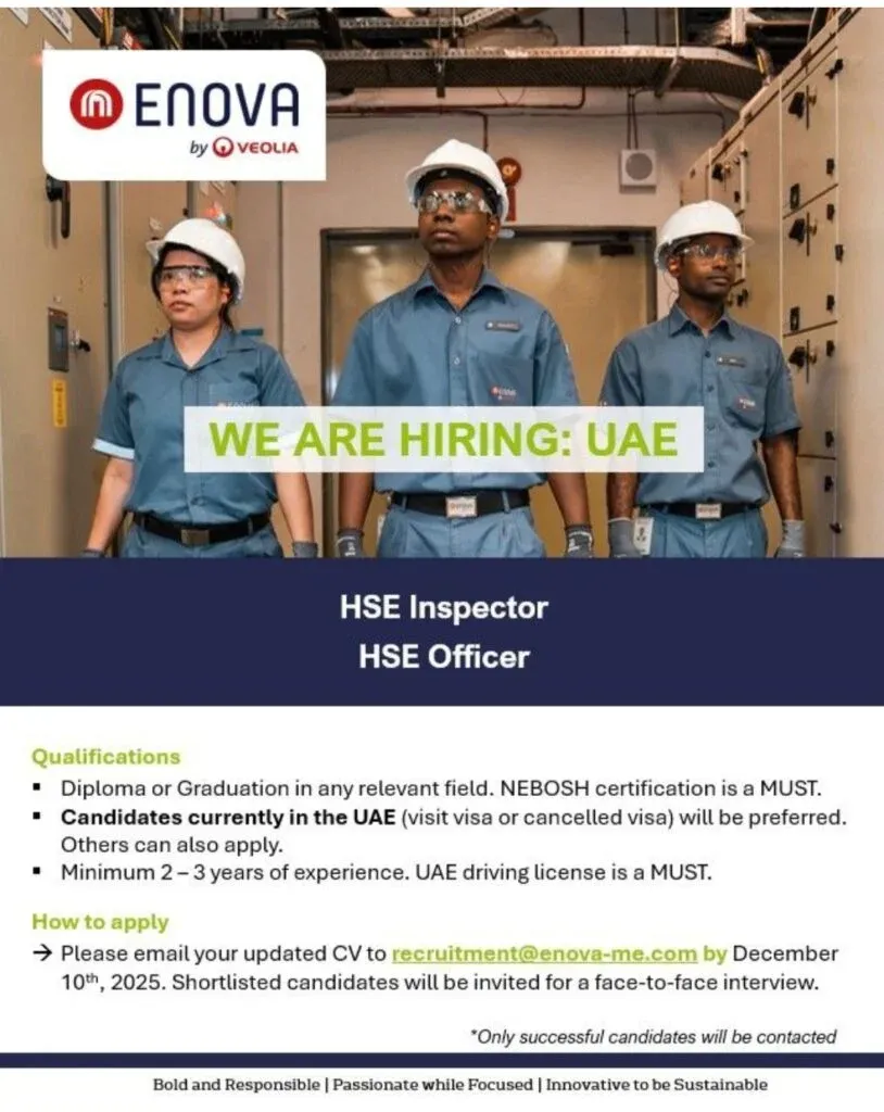 Unlock Your Career as an HSE Inspector with Enova by Veolia in Dubai 2025