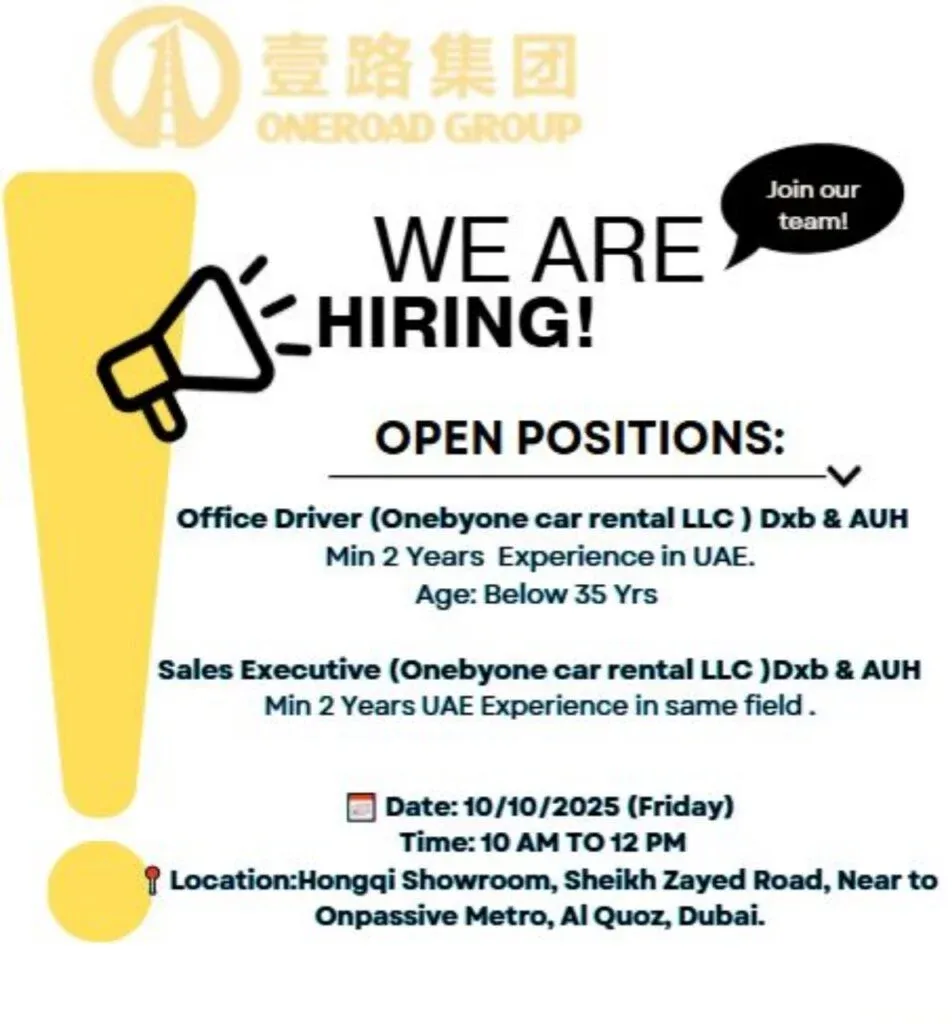 Oneroad Group Walk in Interview in Dubai