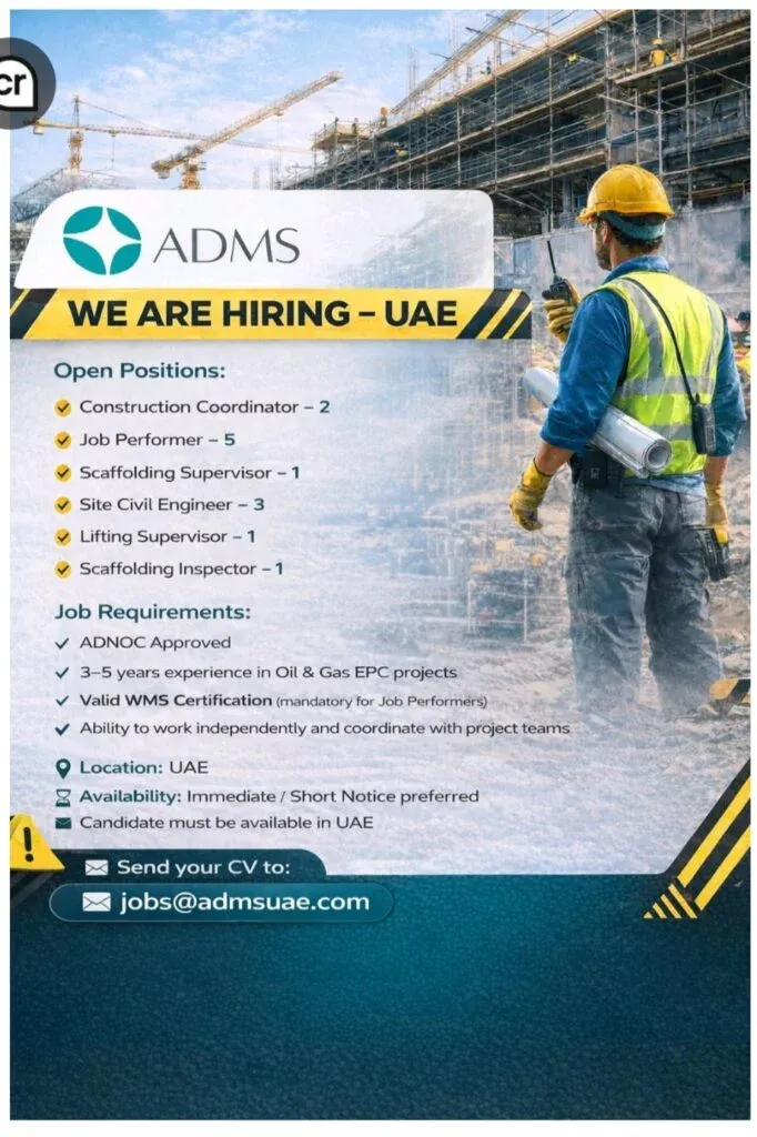 Urgent Openings with Abu Dhabi Manpower Supply