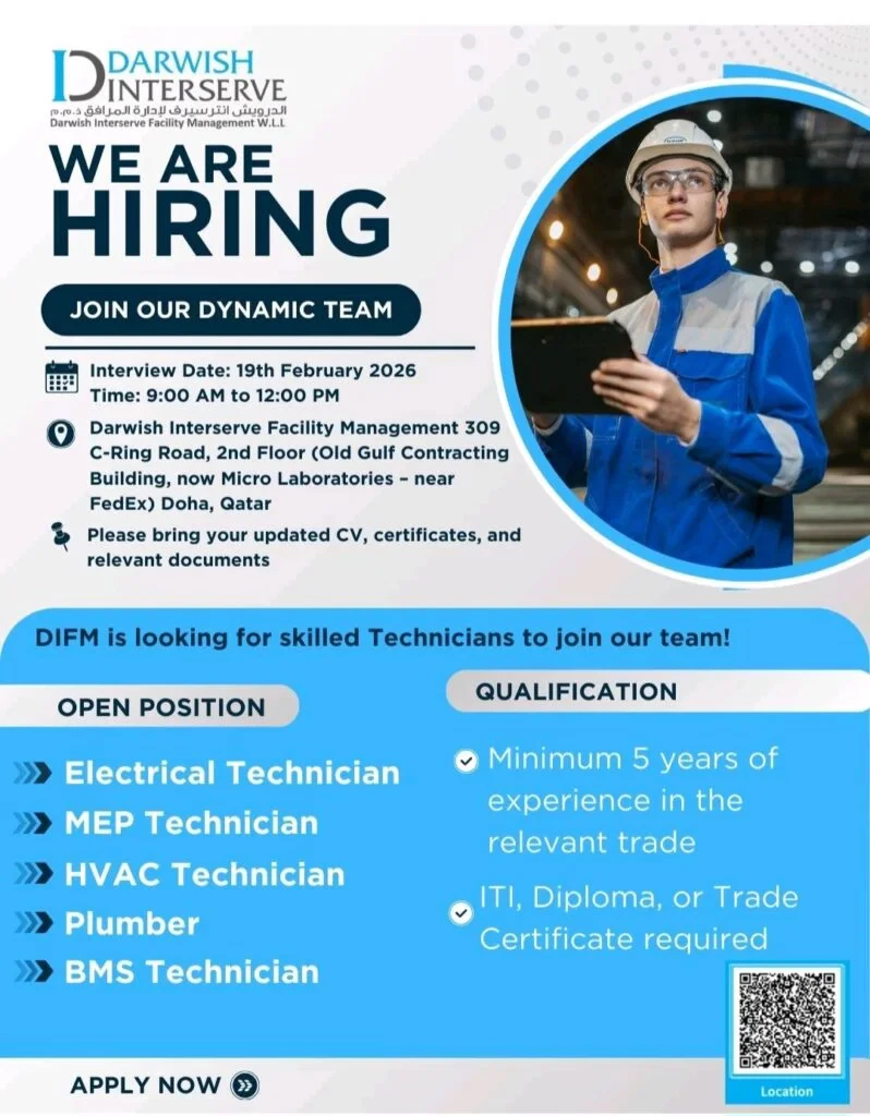 Darwish Interserve Facility Management Walk-In Interview 2026 – Technician Jobs in Qatar