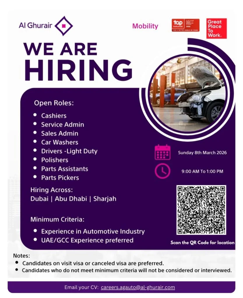 Al Ghurair Mobility Open Day 2026: Walk-in Interviews for Automotive Jobs in Dubai, Abu Dhabi & Sharjah