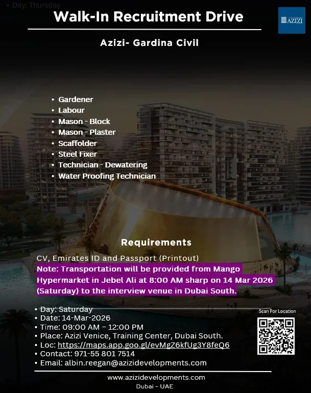 Azizi Developments Walk-In Recruitment Drive
