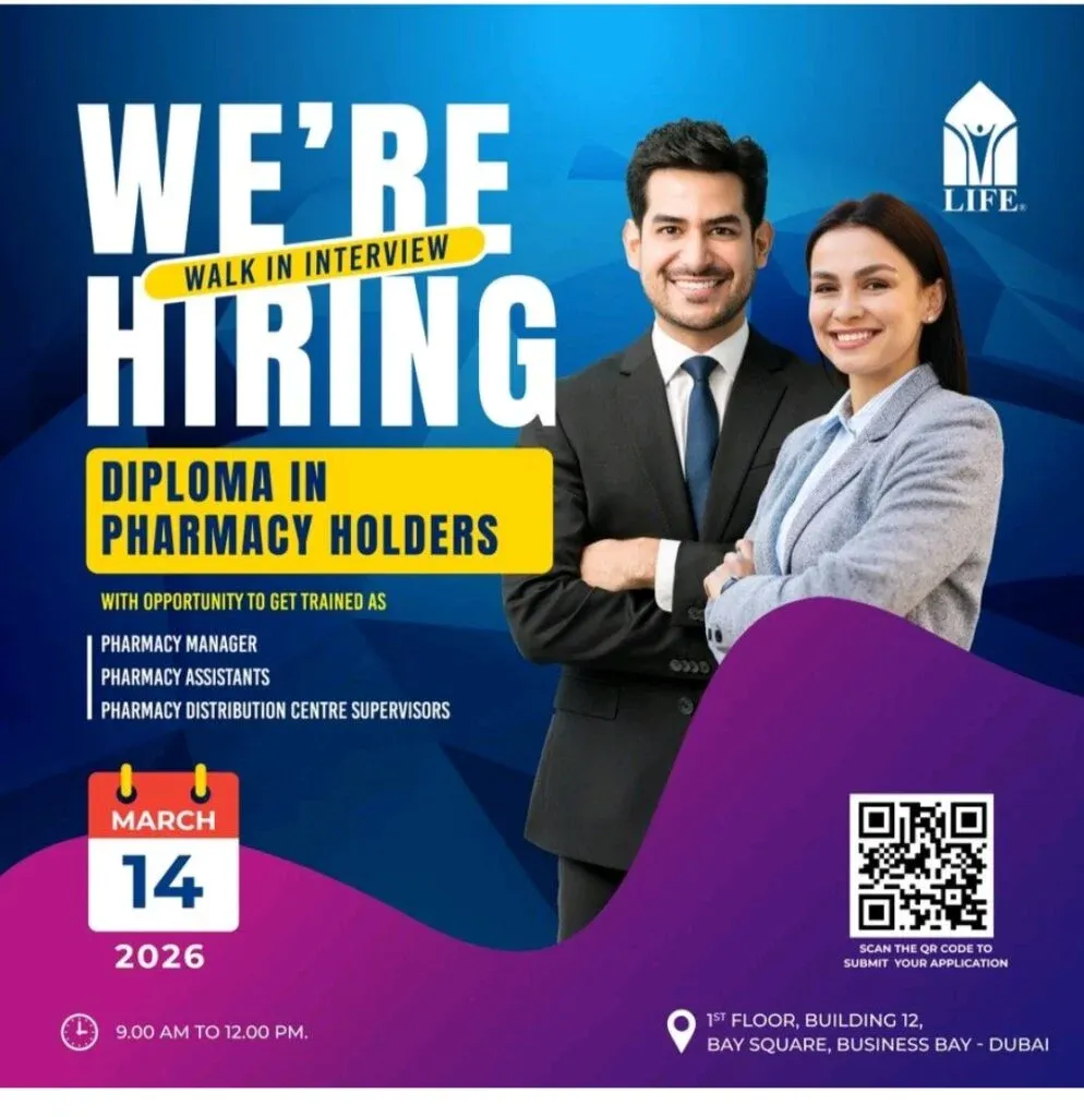 Walk-In Interview for Diploma in Pharmacy Holders at Life Pharmacy, Dubai (March 14, 2026) 1 Life Pharmacy