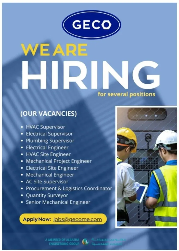 GECO M&E Ltd Hiring: Multiple Engineering & Construction Jobs in UAE 2026 1 GECO M&E Ltd