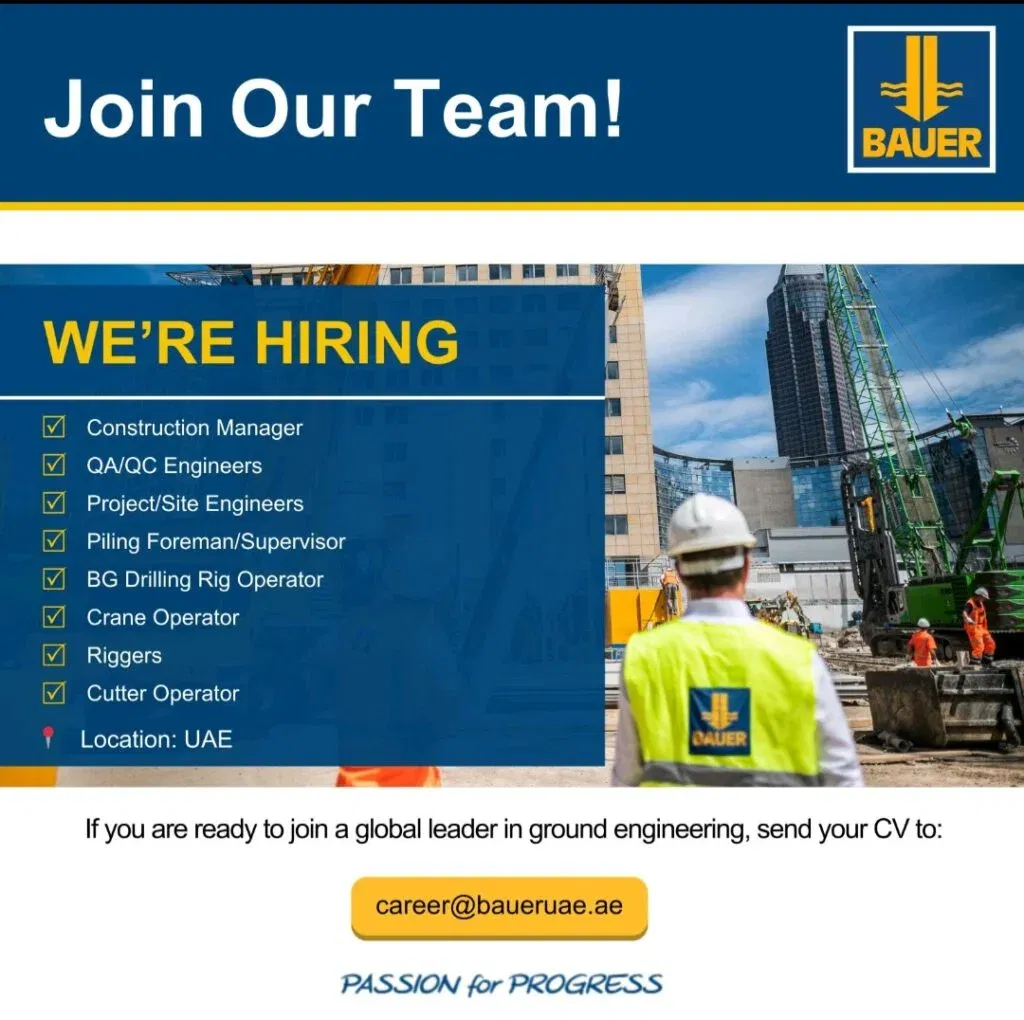 Join BAUER Geotechnical Solutions: Multiple UAE Jobs Available in Ground Engineering 2026 1 BAUER Geotechnical Solutions