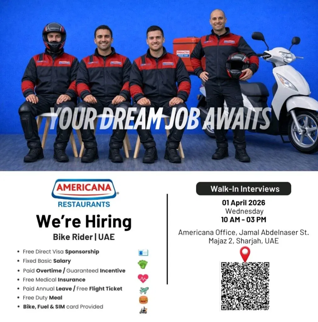 Americana Restaurants Hiring Bike Riders in UAE: Walk-In Interview on April 1, 2026 (Free Visa & Bike Provided) 1 Americana Restaurants