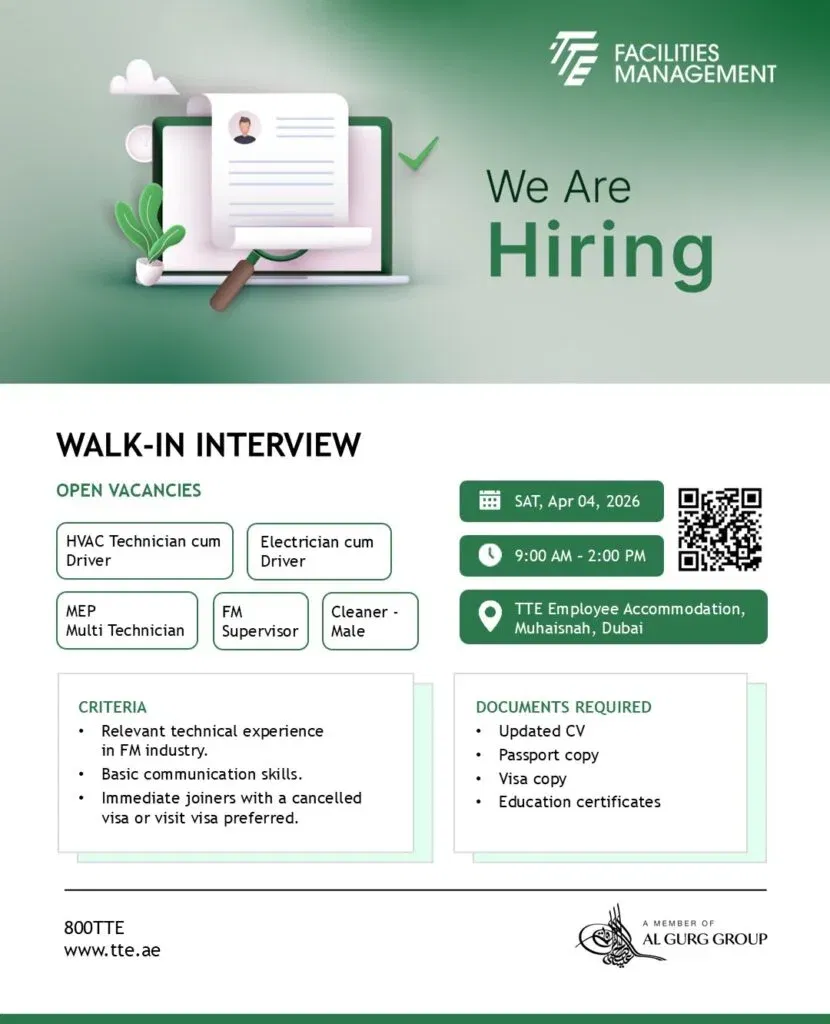 TTE Facilities Walk in Interview in UAE 2026 1 TTE Facilities