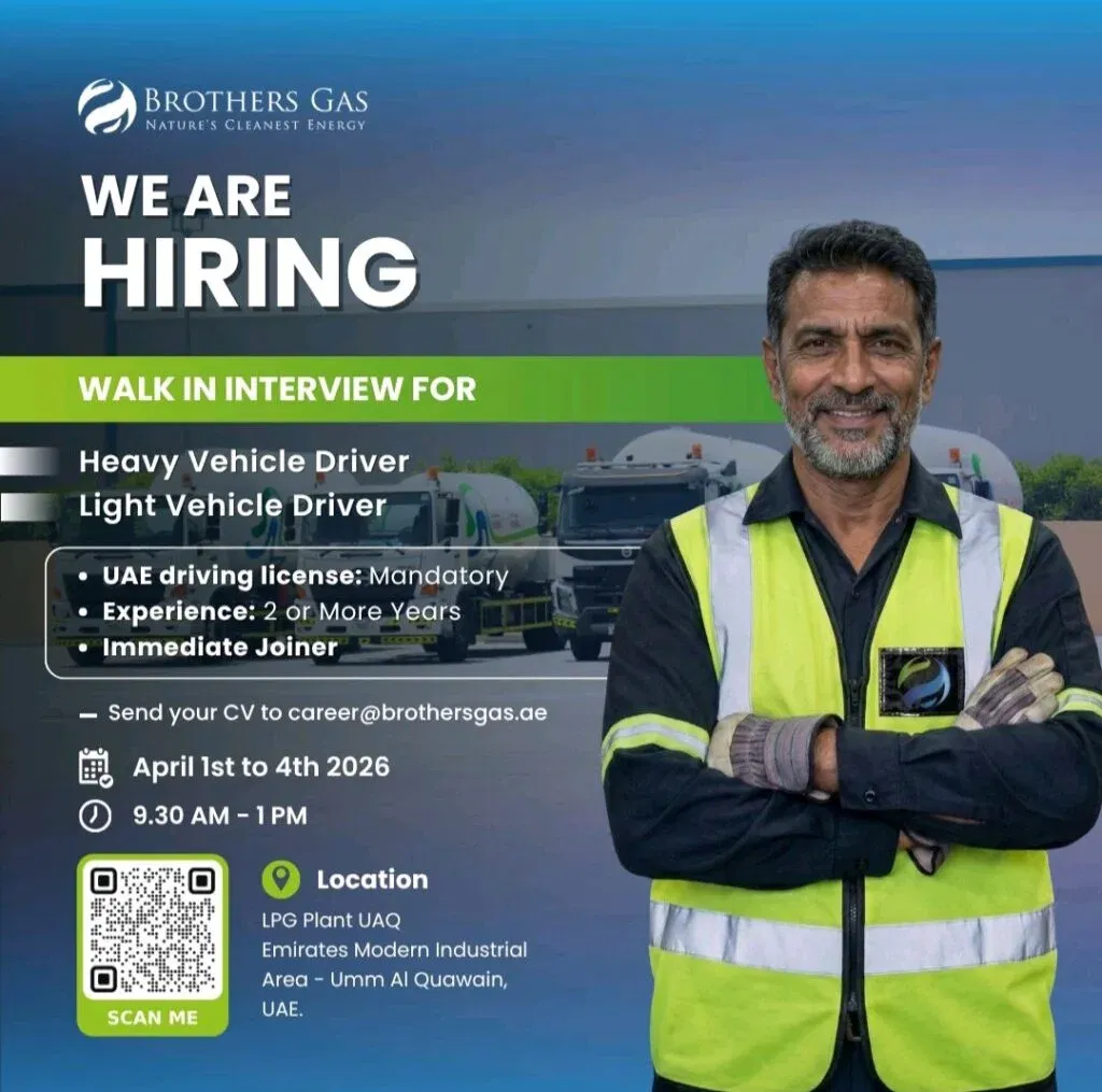 Brothers Gas Walk-in Interview 2026: Heavy & Light Vehicle Drivers in Umm Al Quwain 1 Brothers Gas